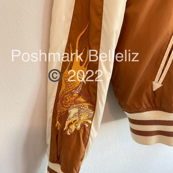 ‘90s Vintage Pepe Jeans Tiger Dragon Embroidered Bomber Jacket Copper Golden Tan - Picture 9 of 12